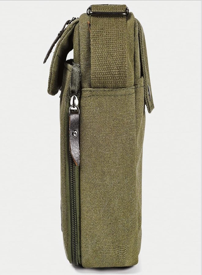 CAAORDKSO Vintage Canvas Messenger Bag Small Crossbody Bag Shoulder Bag for Men Women Chest Bag Travel Bag Multi Pocket Purse (Army Green) - Image 4